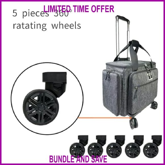 Rolling Teacher Bag with 5 360-Degree Wheels, Fits 15.6" Laptop - Picture 3 of 8